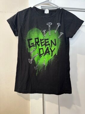 Green Day Kids Black Tee with Neon Green Heart Graphic